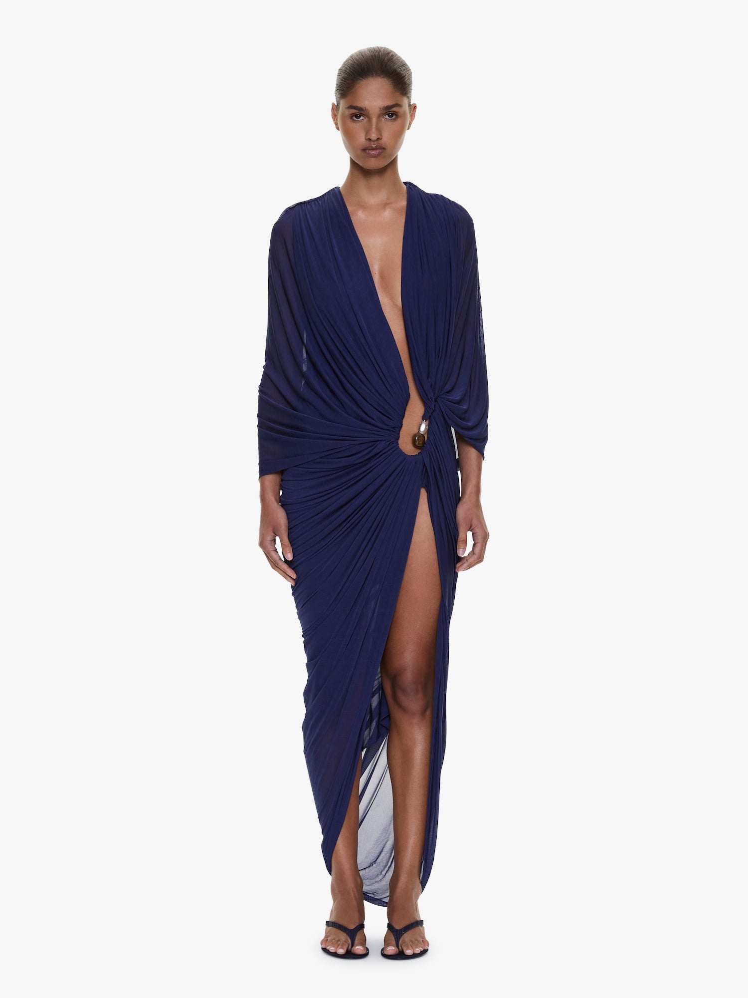 Image of Dresses. Product name - Helix Crystal Draped Dress in Ink colour by brand - Christopher Esber