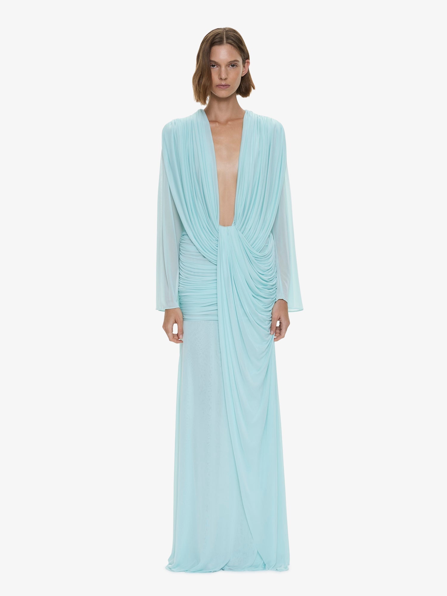Image of Dresses. Product name - Ripple Drape Long Sleeve Gown in Gown colour by brand - Christopher Esber