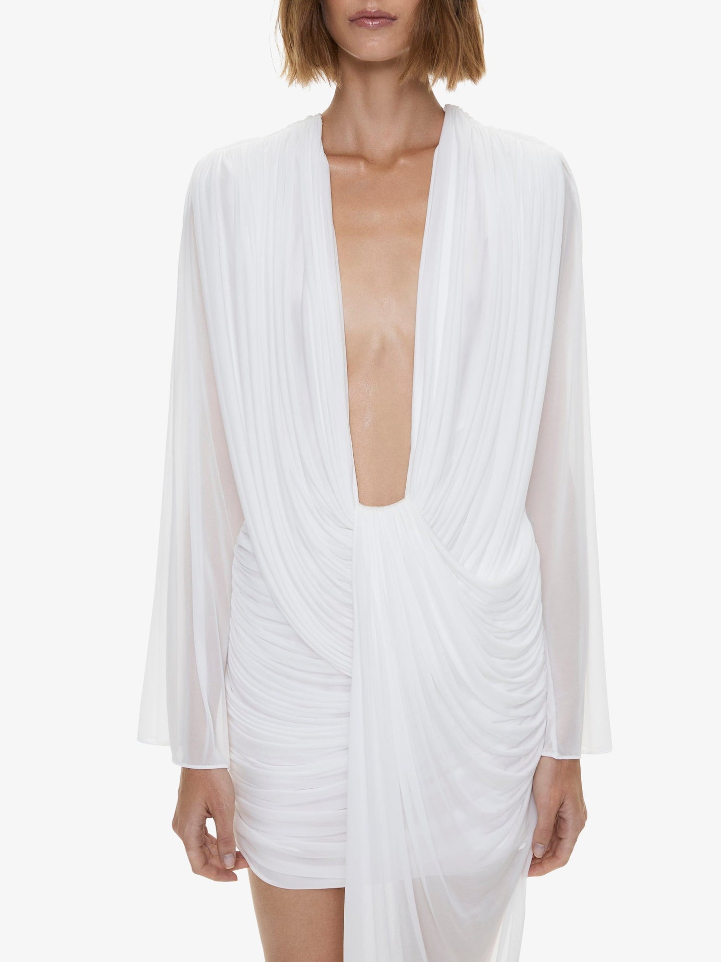 CHRISTOPHER ESBER Ripple Drape Long Sleeve Mini Dress (White)