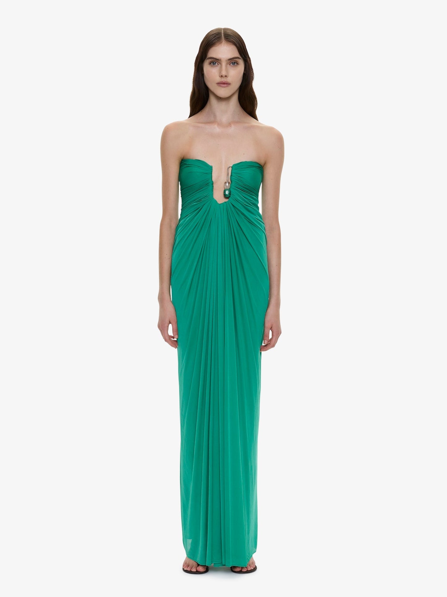 Image of Dresses. Product name - Helix Crystal Strapless Gown in Paprika colour by brand - Christopher Esber
