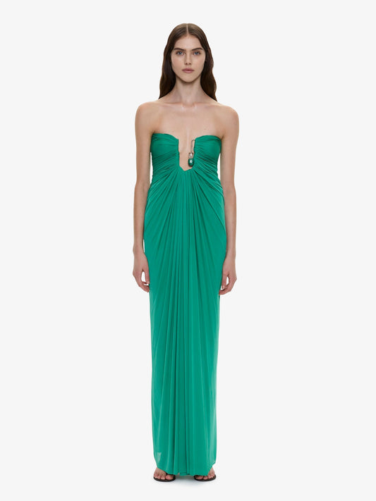 Image of Dresses. Product name - Helix Crystal Strapless Gown in Paprika colour by brand - Christopher Esber
