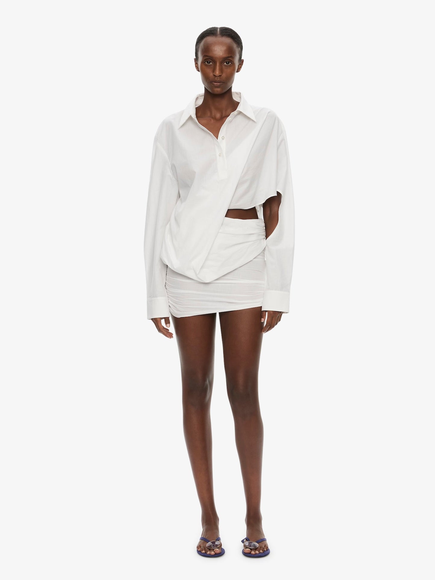 Image of Dresses. Product name - Aiba Draped Shirt Dress in White colour by brand - CHRISTOPHER ESBER
