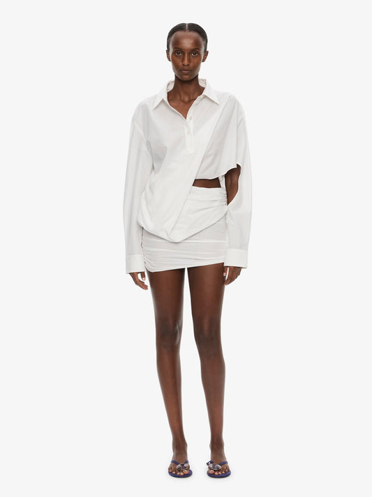 Image of Dresses. Product name - Aiba Draped Shirt Dress in White colour by brand - CHRISTOPHER ESBER