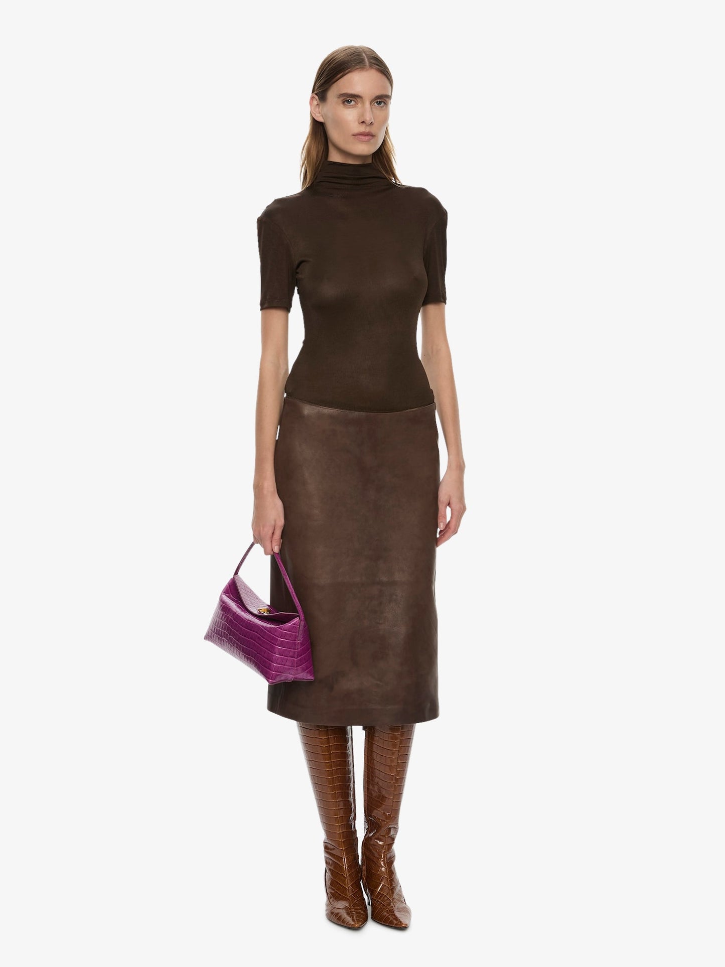 CHRISTOPHER ESBER Redux Ribbed Leather Tee Dress (Umber)