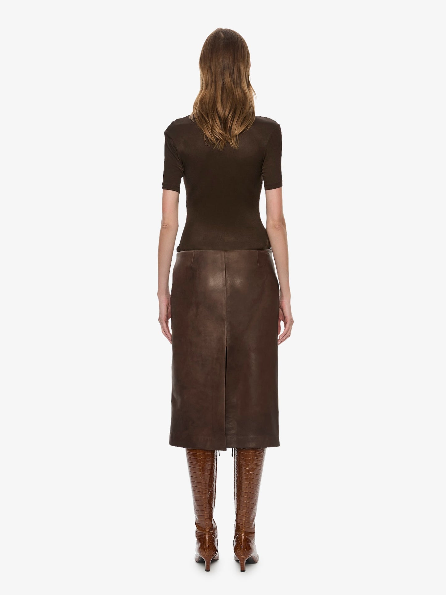 CHRISTOPHER ESBER Redux Ribbed Leather Tee Dress (Umber)