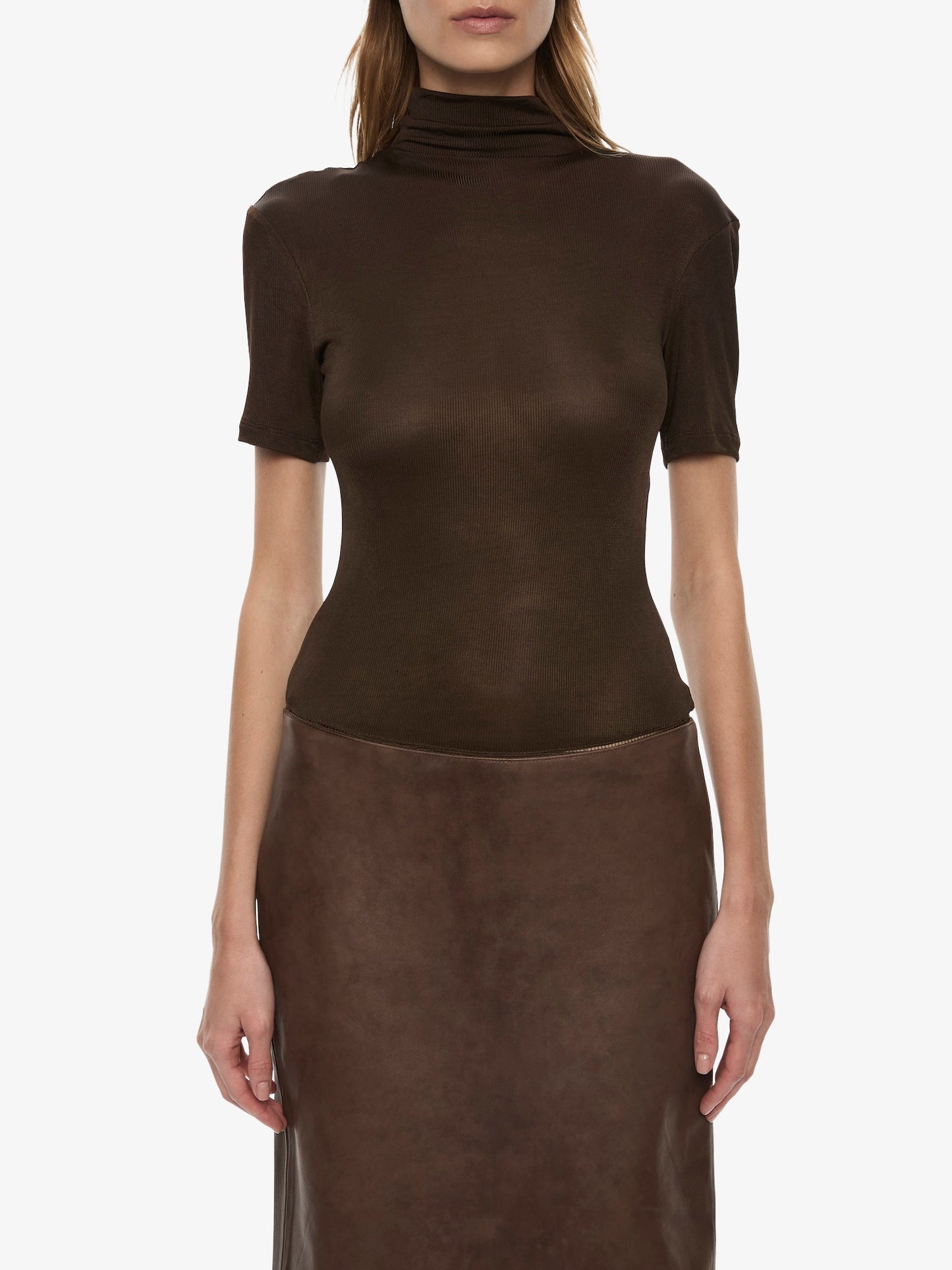 CHRISTOPHER ESBER Redux Ribbed Leather Tee Dress (Umber)
