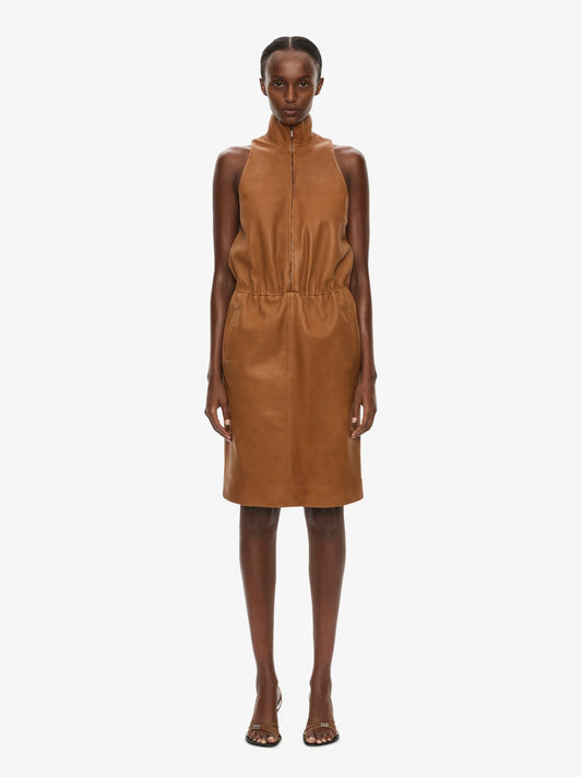 Image of Dresses. Product name - Dannie Leather Zipped Dress in Cognac colour by brand - CHRISTOPHER ESBER