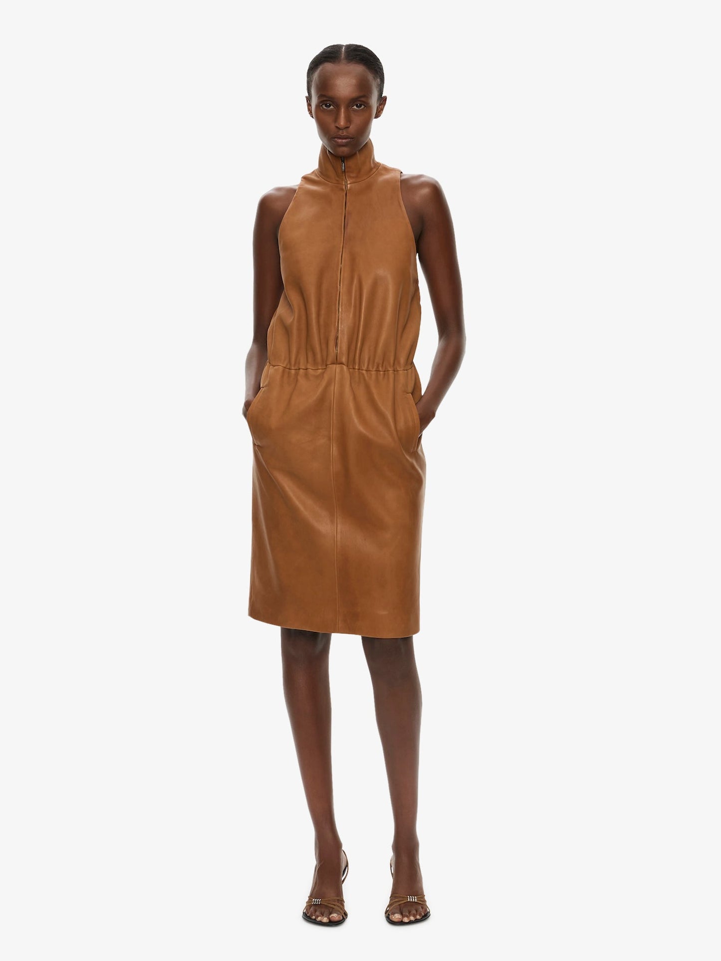 CHRISTOPHER ESBER Dannie Leather Zipped Dress (Cognac)