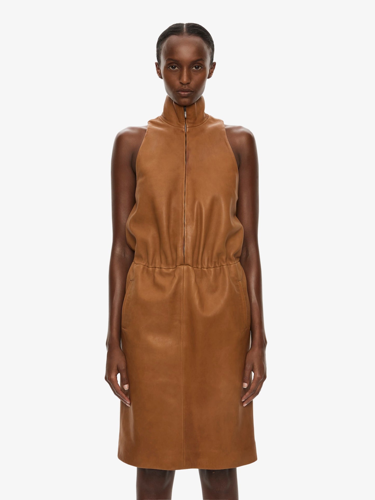 CHRISTOPHER ESBER Dannie Leather Zipped Dress (Cognac)