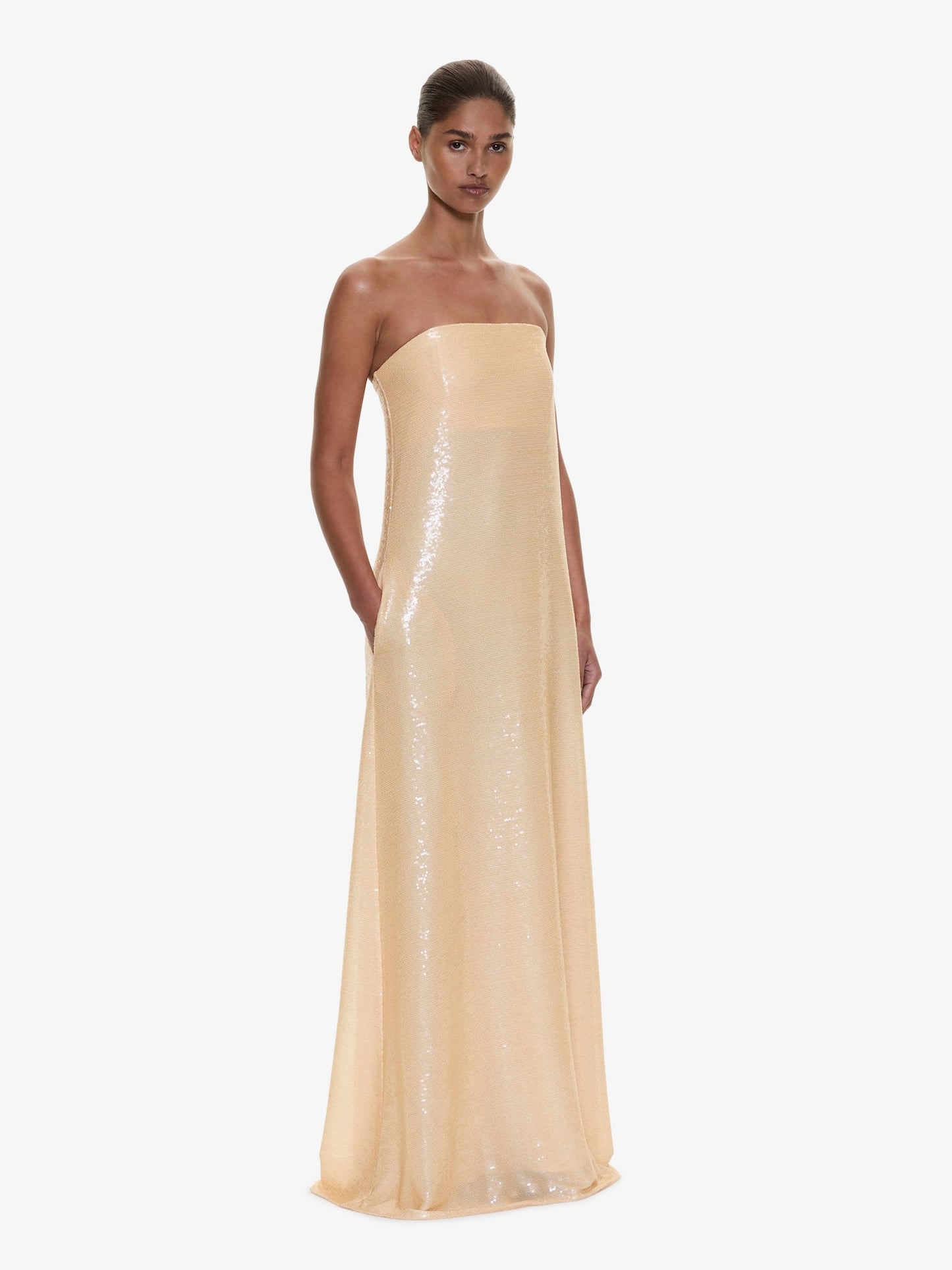 CHRISTOPHER ESBER Opaline Sequin Strapless Gown (Butter)
