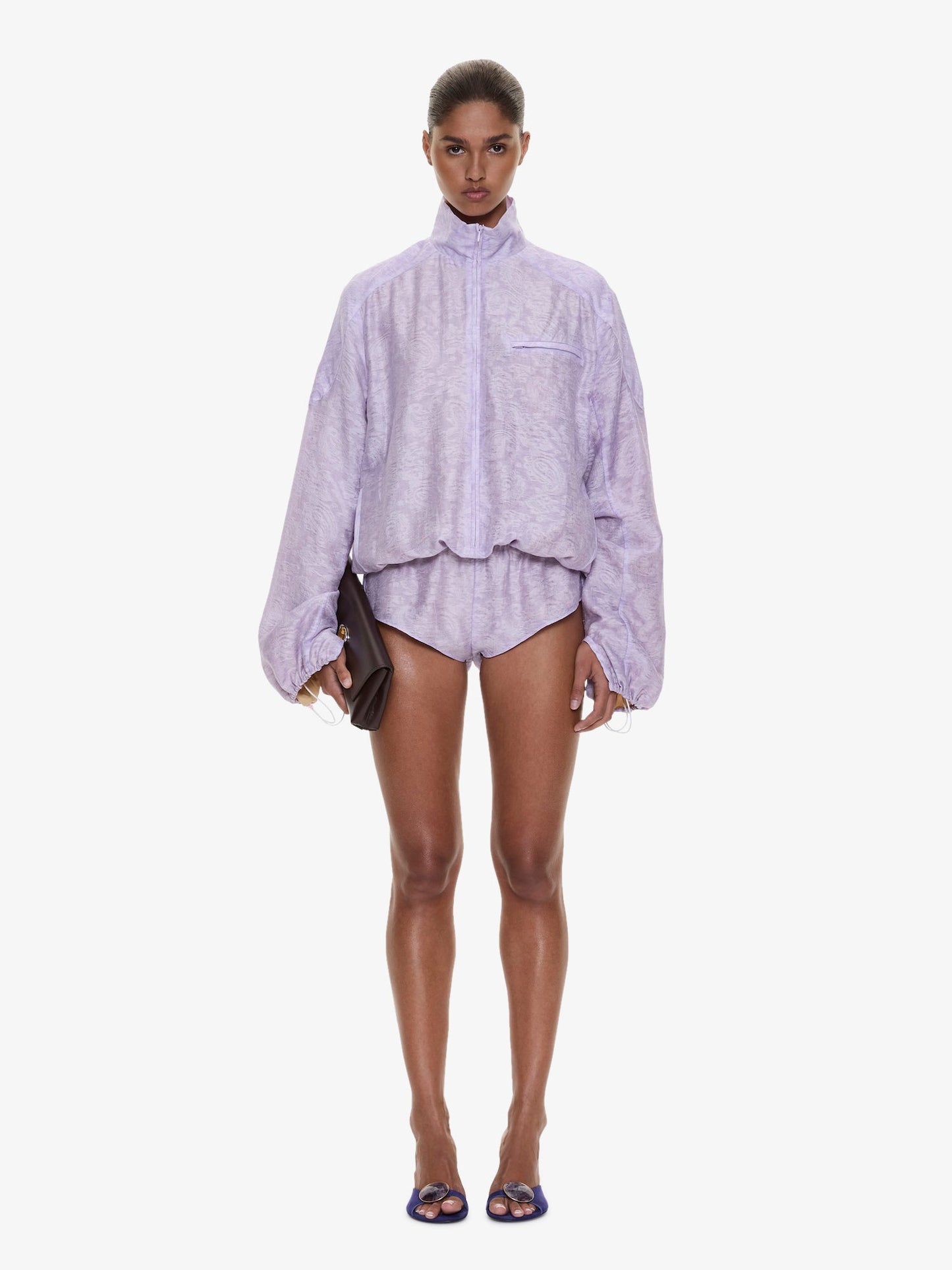 Image of Dresses. Product name - Light Leak Jacquard Zipped One Piece in Lilac colour by brand - CHRISTOPHER ESBER