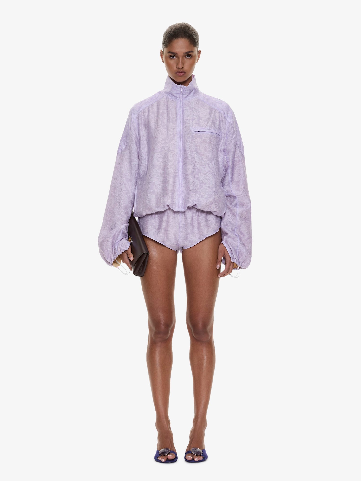 Image of Dresses. Product name - Light Leak Jacquard Zipped One Piece in Lilac colour by brand - CHRISTOPHER ESBER