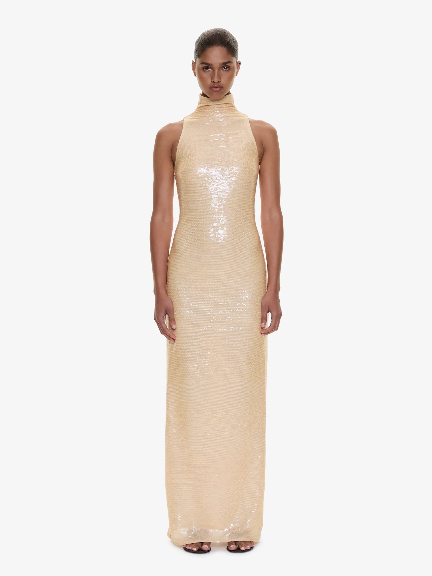 Image of Dresses. Product name - Opaline Sequin Tank Gown in Butter colour by brand - CHRISTOPHER ESBER
