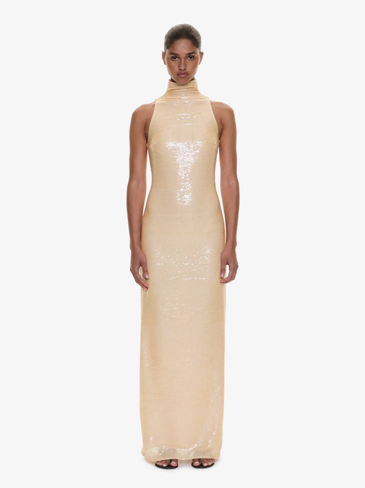 Image of Dresses. Product name - Opaline Sequin Tank Gown in Butter colour by brand - CHRISTOPHER ESBER