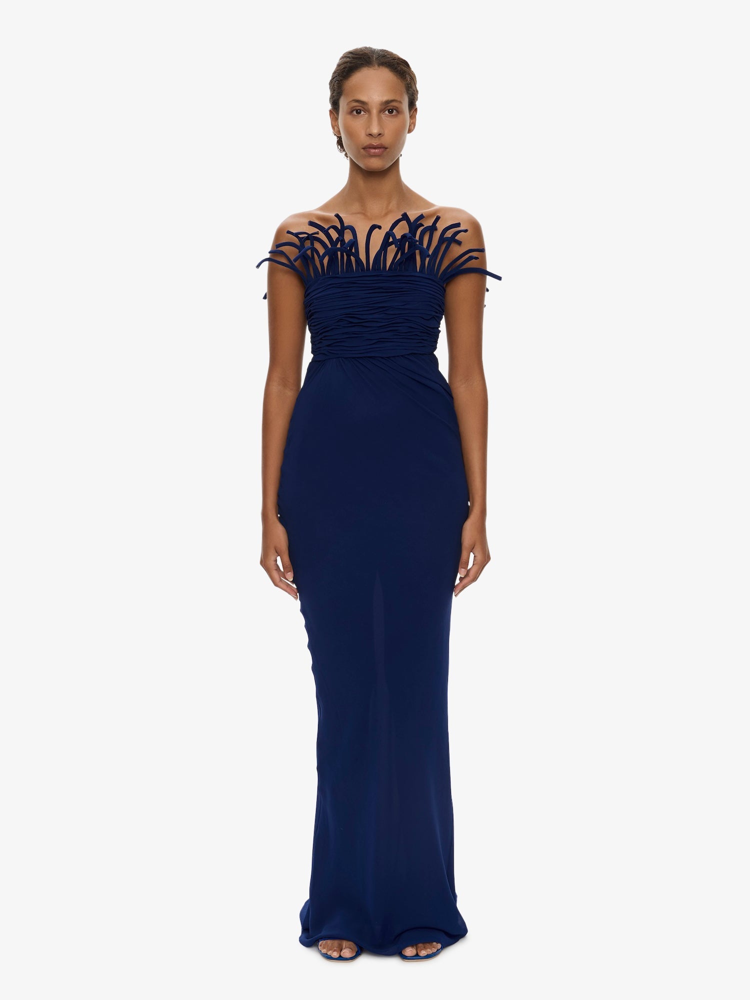 Image of Dresses. Product name - Aira Corded Silk Dress in Ink colour by brand - CHRISTOPHER ESBER