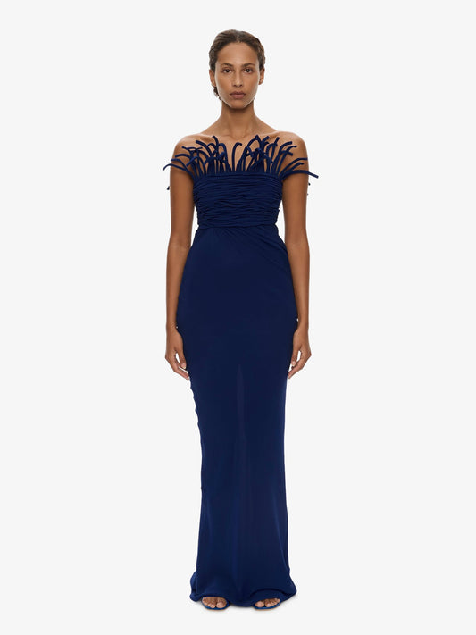 Image of Dresses. Product name - Aira Corded Silk Dress in Ink colour by brand - CHRISTOPHER ESBER