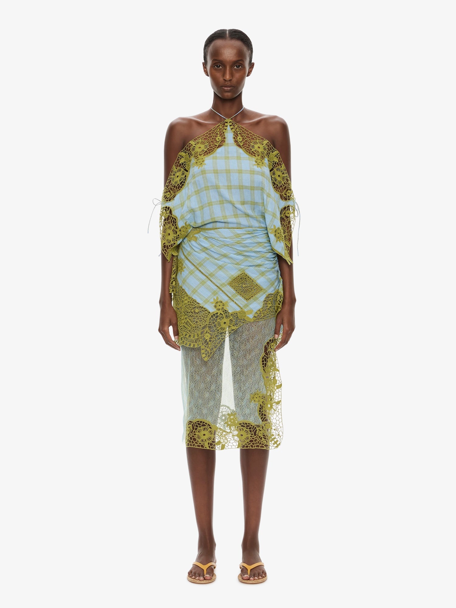 Image of Dresses. Product name - Embroidered Handkerchief Envelope Dress in Check colour by brand - CHRISTOPHER ESBER