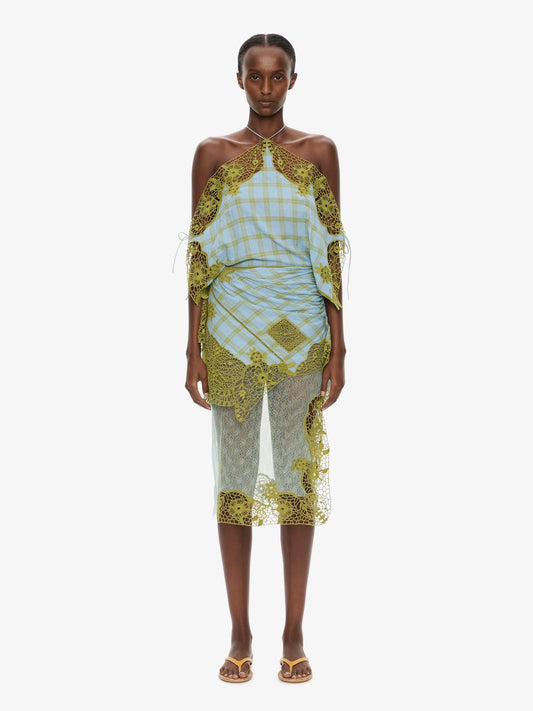 Image of Dresses. Product name - Embroidered Handkerchief Envelope Dress in Check colour by brand - CHRISTOPHER ESBER