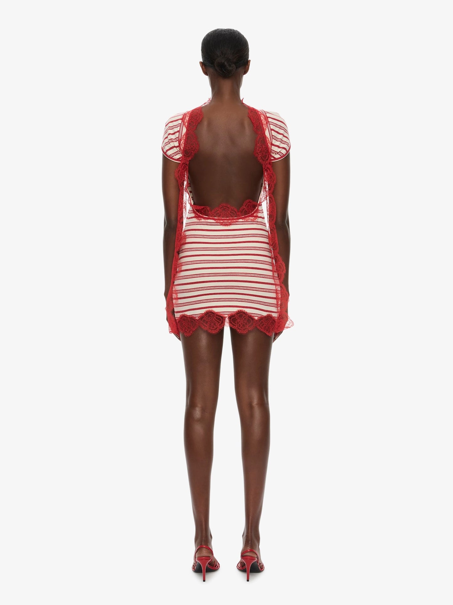 CHRISTOPHER ESBER Stripe Jersey Lace Trimmed Tee Dress (White)
