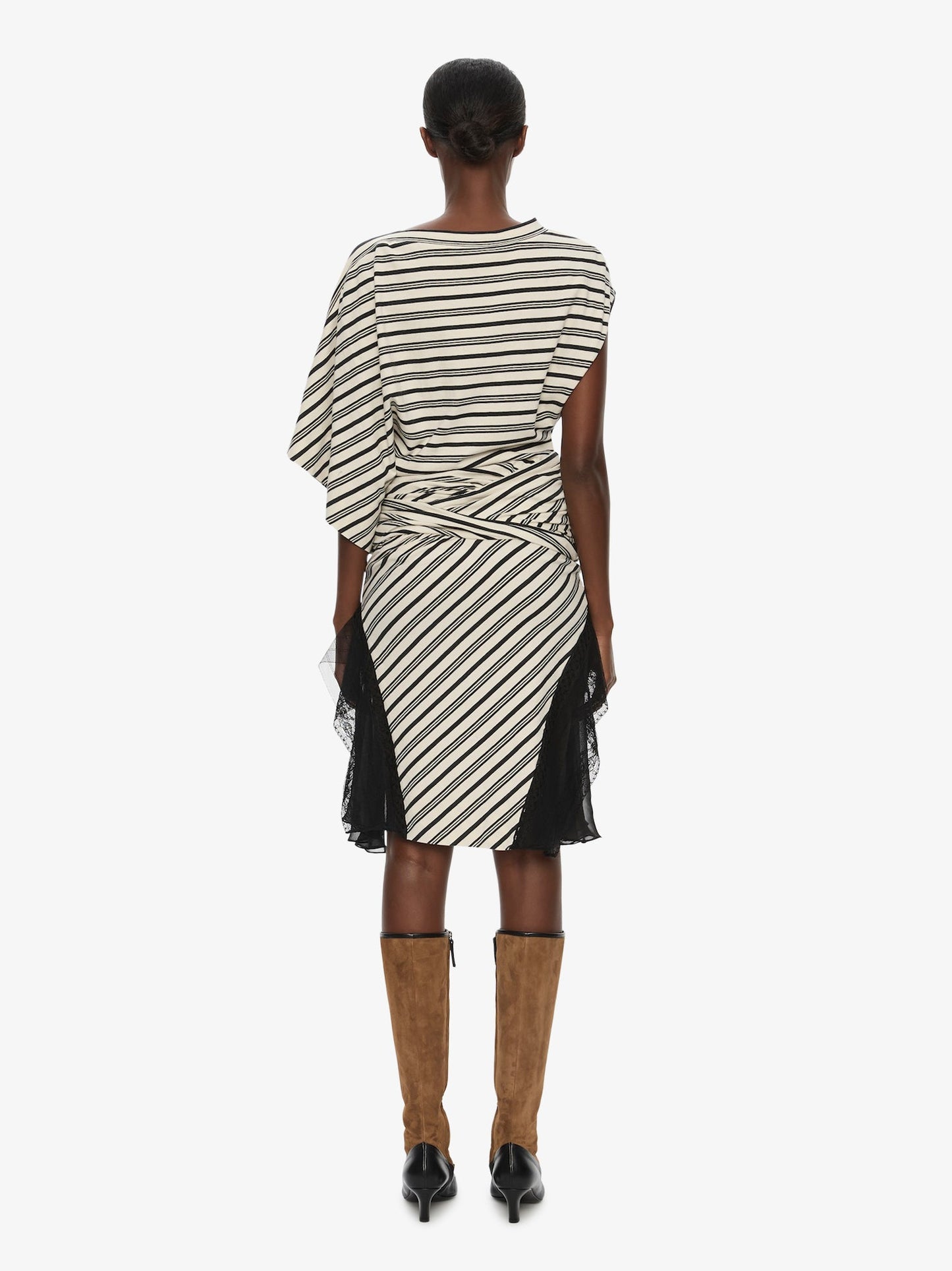 CHRISTOPHER ESBER Striped Jersey Panelled Tee Dress (White)