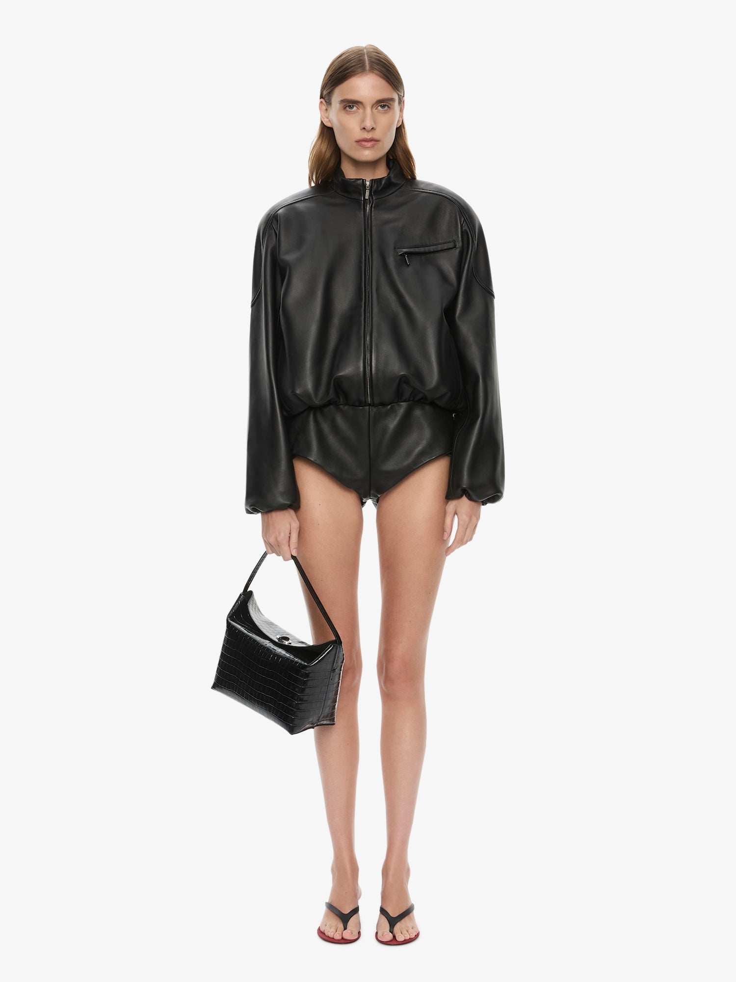 Image of Dresses. Product name - Dannie Leather Zipped One Piece in Black colour by brand - CHRISTOPHER ESBER