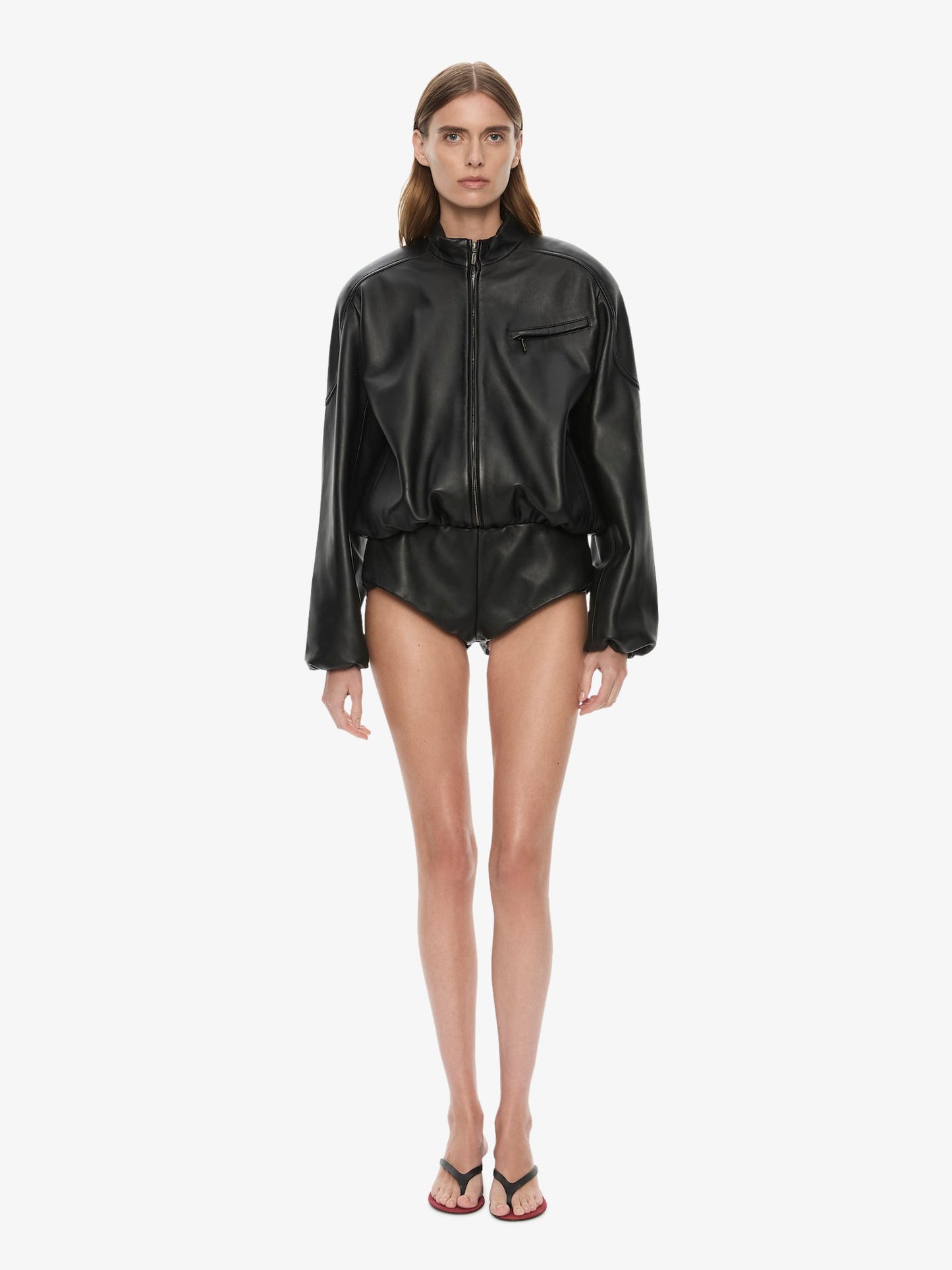 CHRISTOPHER ESBER Dannie Leather Zipped One Piece (Black)