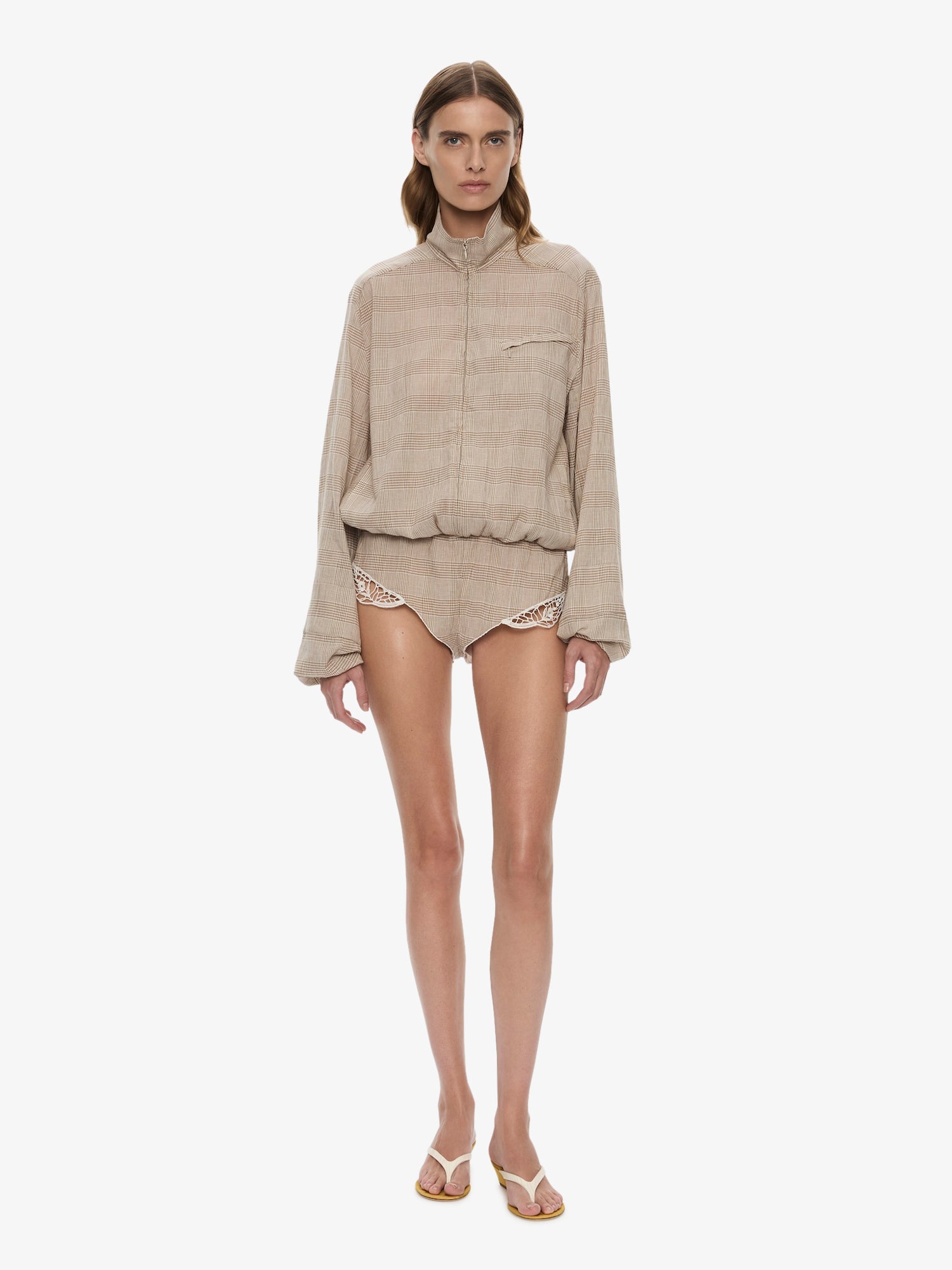 Image of Dresses. Product name - Batiste Embroidered Handkerchief One Piece in Check colour by brand - CHRISTOPHER ESBER