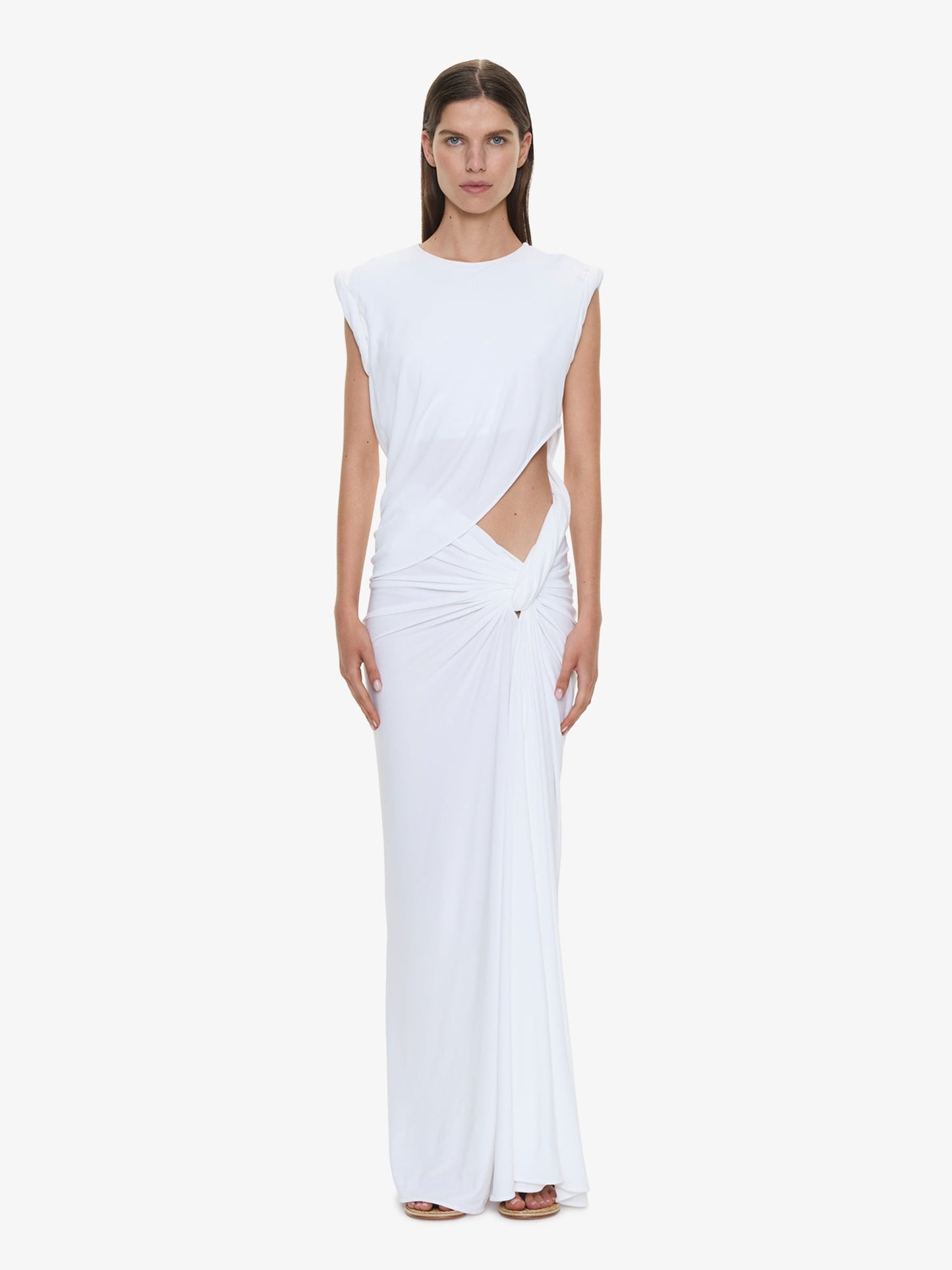 Image of Dresses. Product name - Twisted Lever Rolled Up Tee Dress in White colour by brand - CHRISTOPHER ESBER