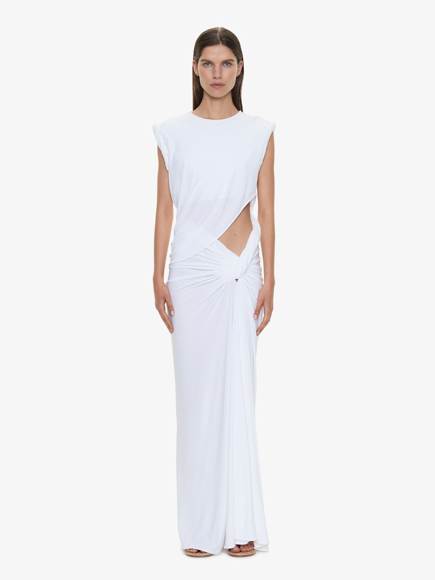 Image of Dresses. Product name - Twisted Lever Rolled Up Tee Dress in White colour by brand - CHRISTOPHER ESBER