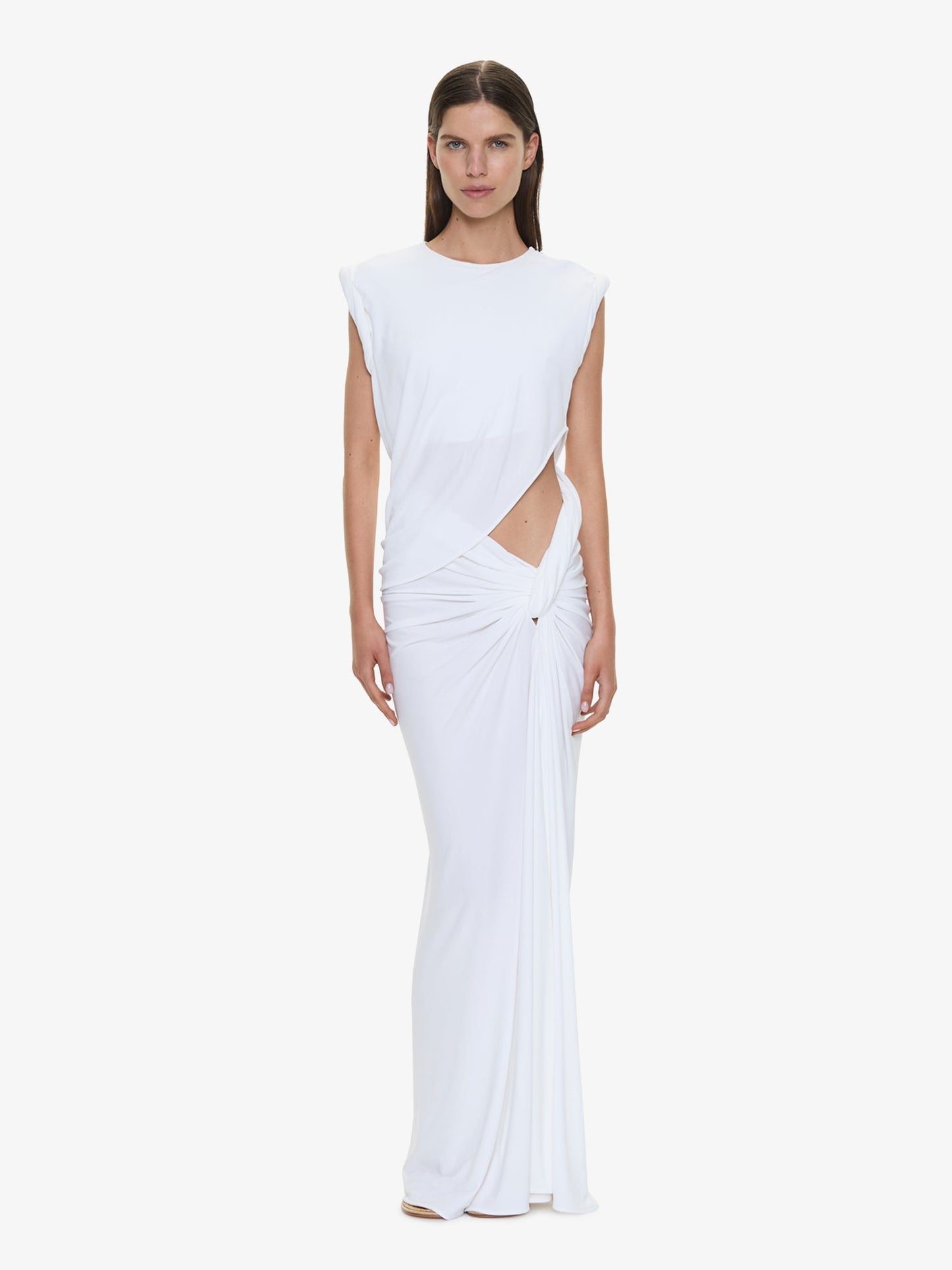 CHRISTOPHER ESBER Twisted Lever Rolled Up Tee Dress (White)