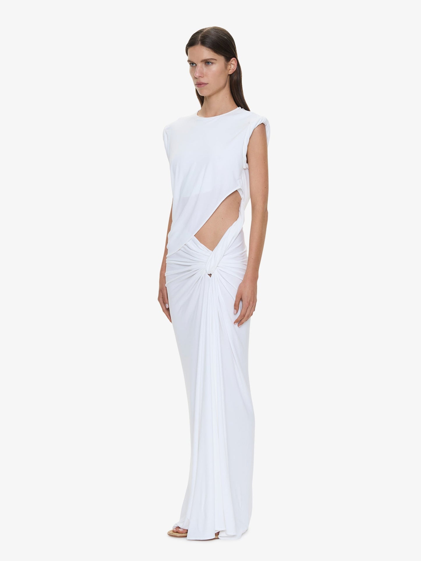 CHRISTOPHER ESBER Twisted Lever Rolled Up Tee Dress (White)