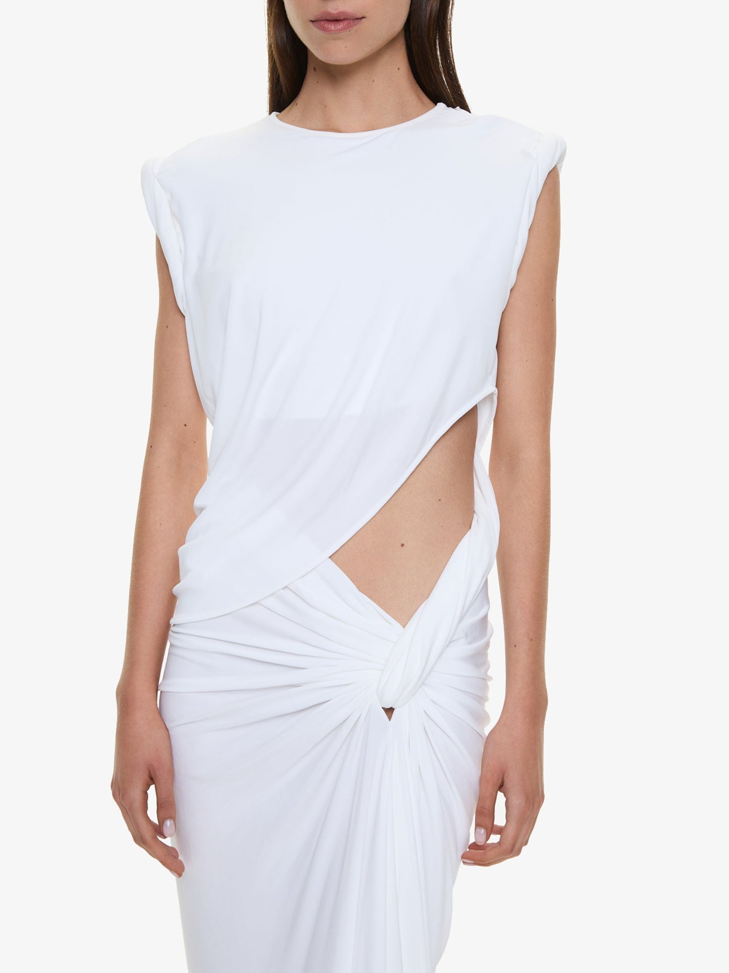 CHRISTOPHER ESBER Twisted Lever Rolled Up Tee Dress (White)