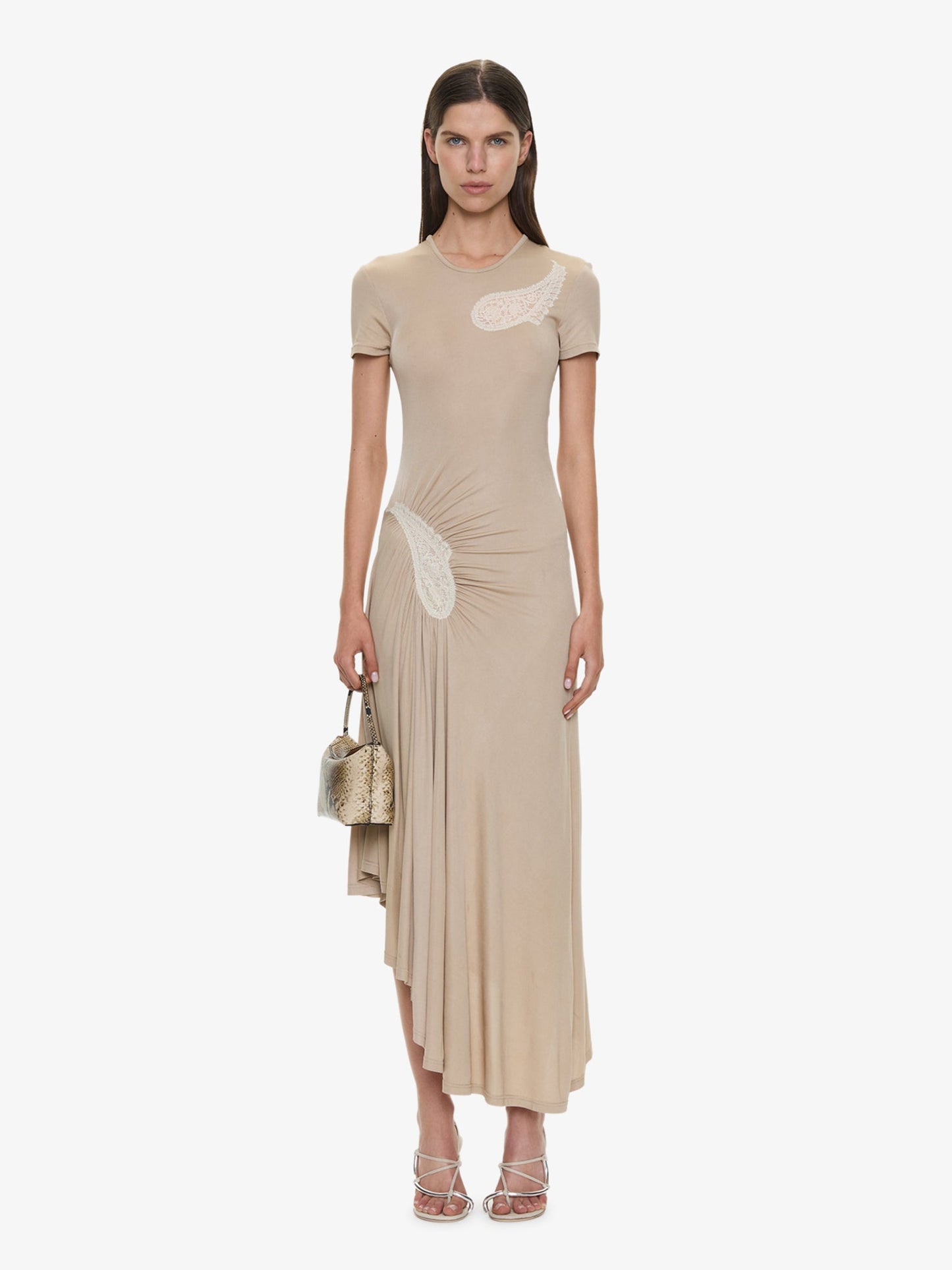 Image of Dresses. Product name - Paisley Lace Rib Tee Dress in Chalk colour by brand - CHRISTOPHER ESBER