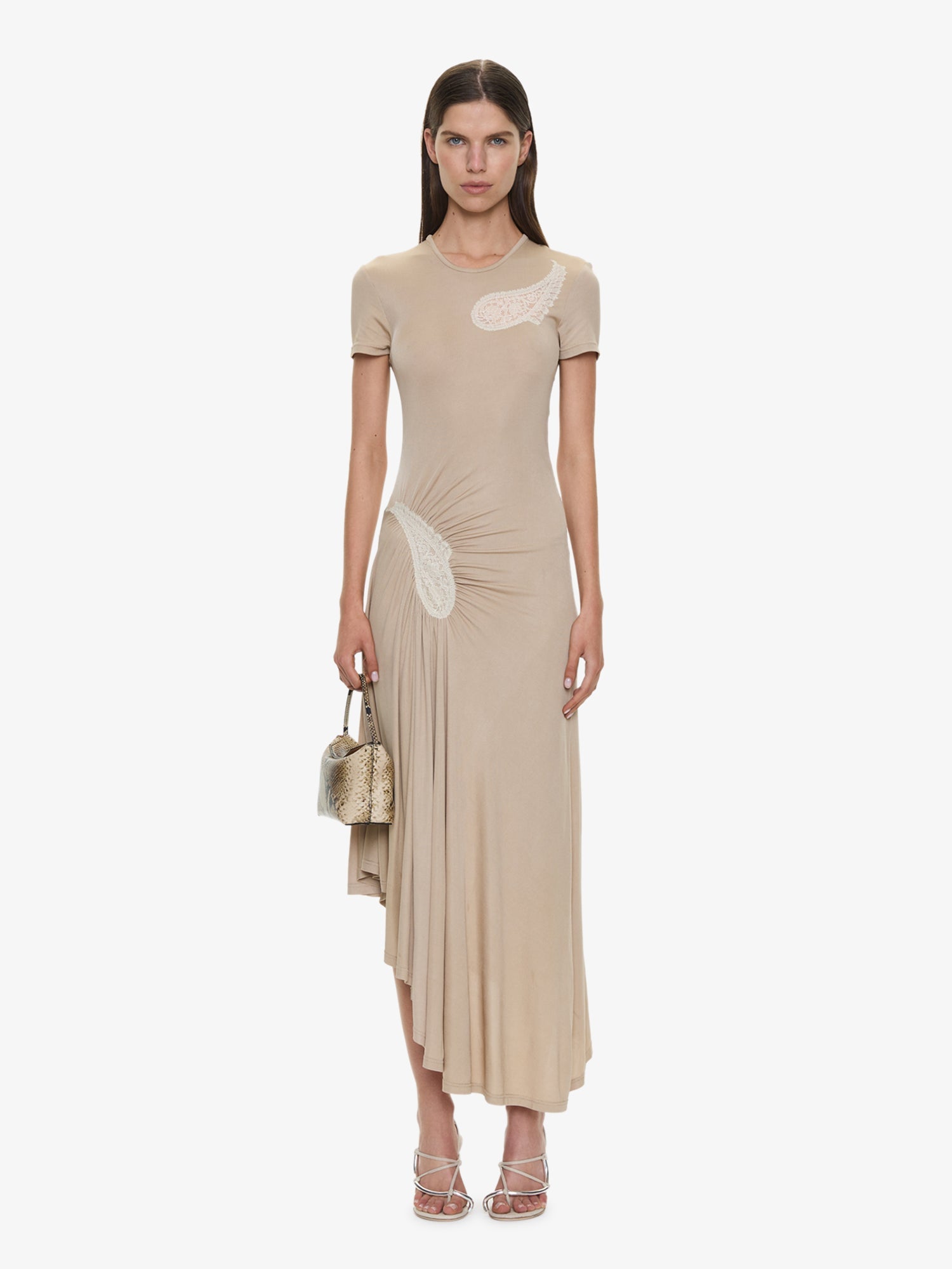 Image of Dresses. Product name - Paisley Lace Rib Tee Dress in Chalk colour by brand - CHRISTOPHER ESBER