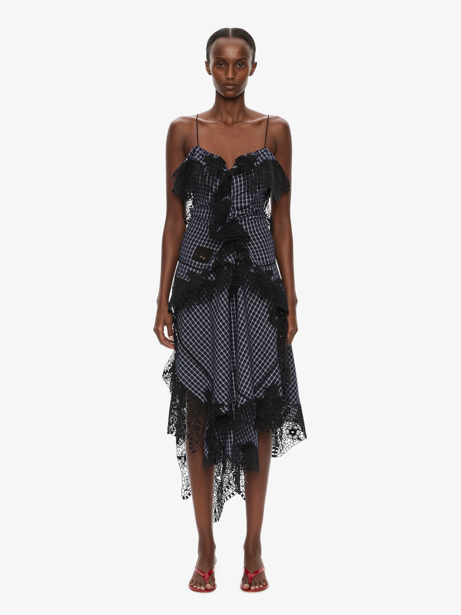 Image of Dresses. Product name - Embroidered Handkerchief Envelope Cami Dress in Check colour by brand - CHRISTOPHER ESBER