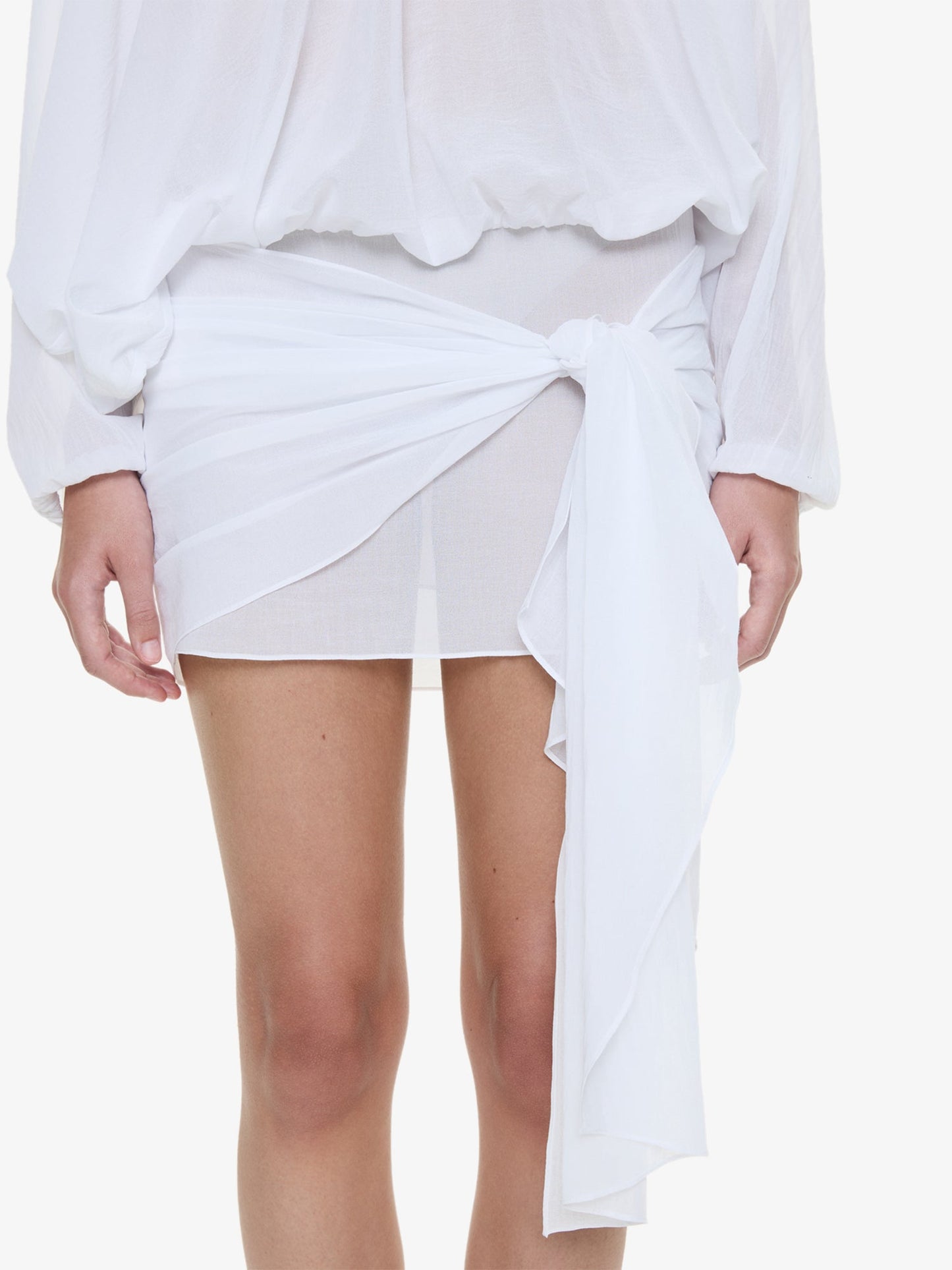CHRISTOPHER ESBER Porto Tie Long Sleeve Mini Dress (White)