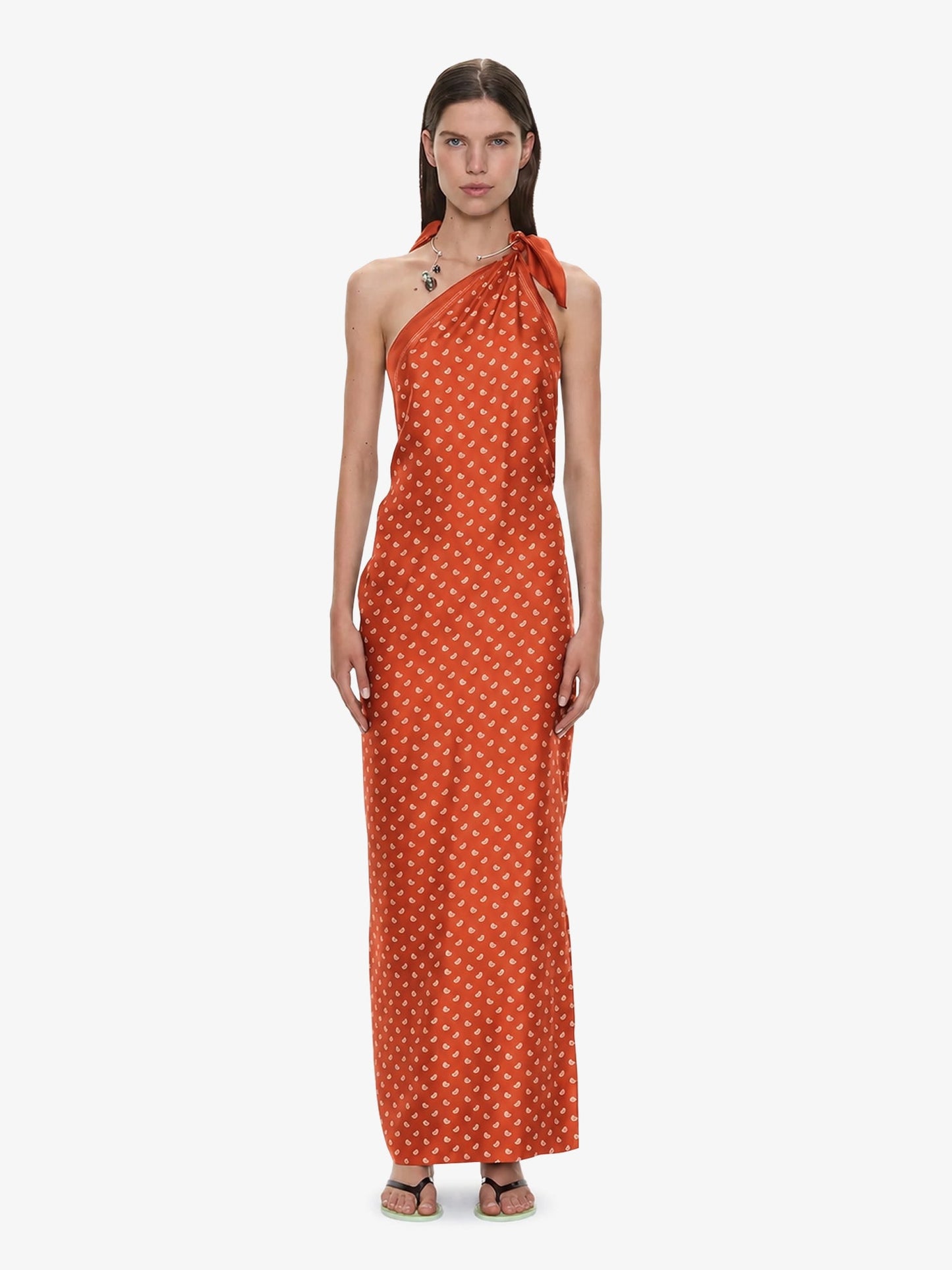 Image of Dresses. Product name - Bandana Scarf Tie Dress in Carnelian colour by brand - CHRISTOPHER ESBER