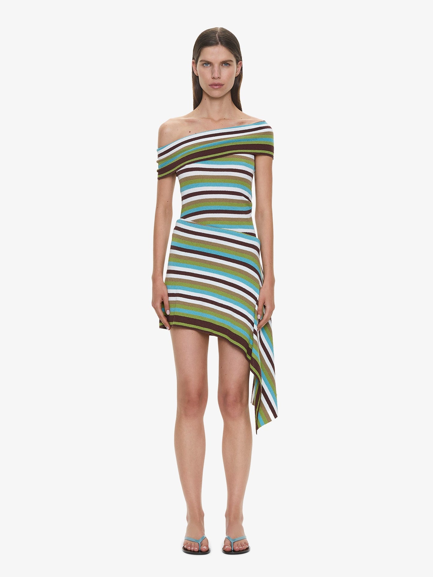 Image of Dresses. Product name - Stripe Knit Extension Drape Mini Dress in Stripe colour by brand - CHRISTOPHER ESBER