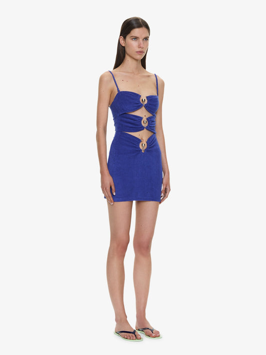 CHRISTOPHER ESBER Looped Back Pierced Orbit Mini Dress (Indigo)