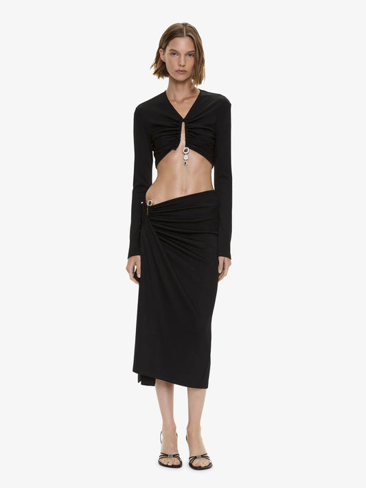 Image of Clothing Tops. Product name - Droplet Crystal Pendant Long Sleeve Top in Black colour by brand - CHRISTOPHER ESBER