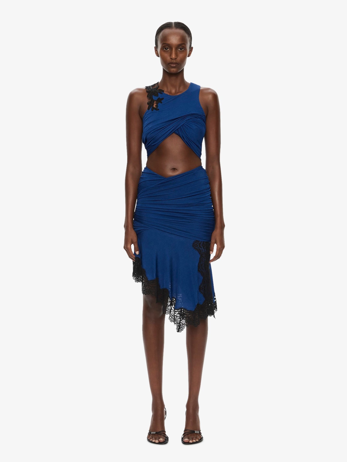 Image of a model wearing Skirts. Product name - Incline Gathered Skirt in Black colour by brand - CHRISTOPHER ESBER