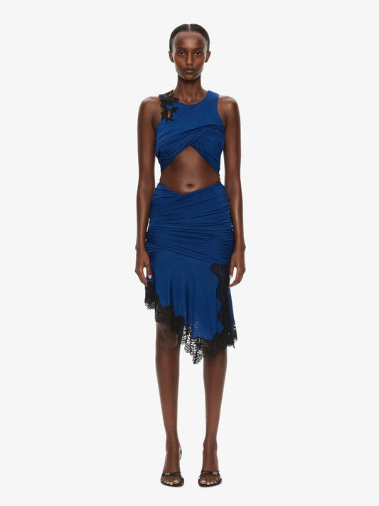 Image of a model wearing Skirts. Product name - Incline Gathered Skirt in Black colour by brand - CHRISTOPHER ESBER