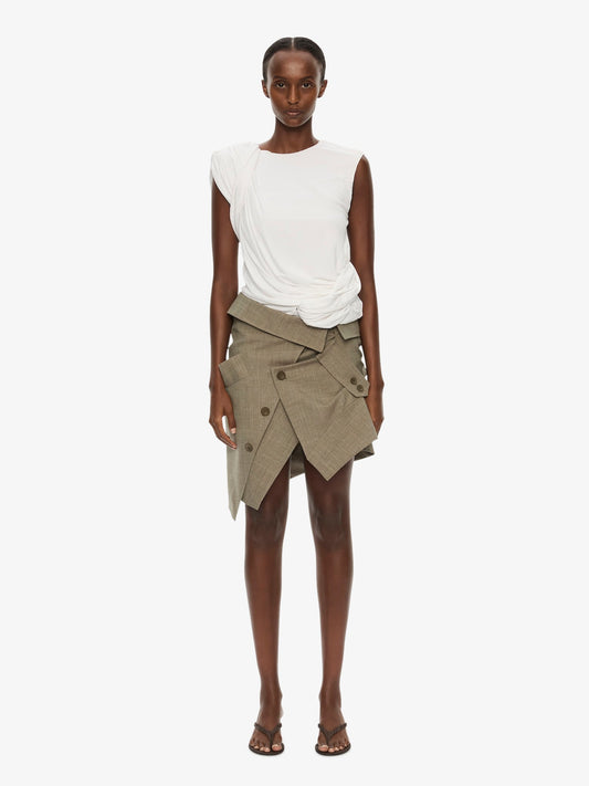 Image of a model wearing Skirts. Product name - Banyan Deconstructed Trench Skirt in Marle colour by brand - CHRISTOPHER ESBER