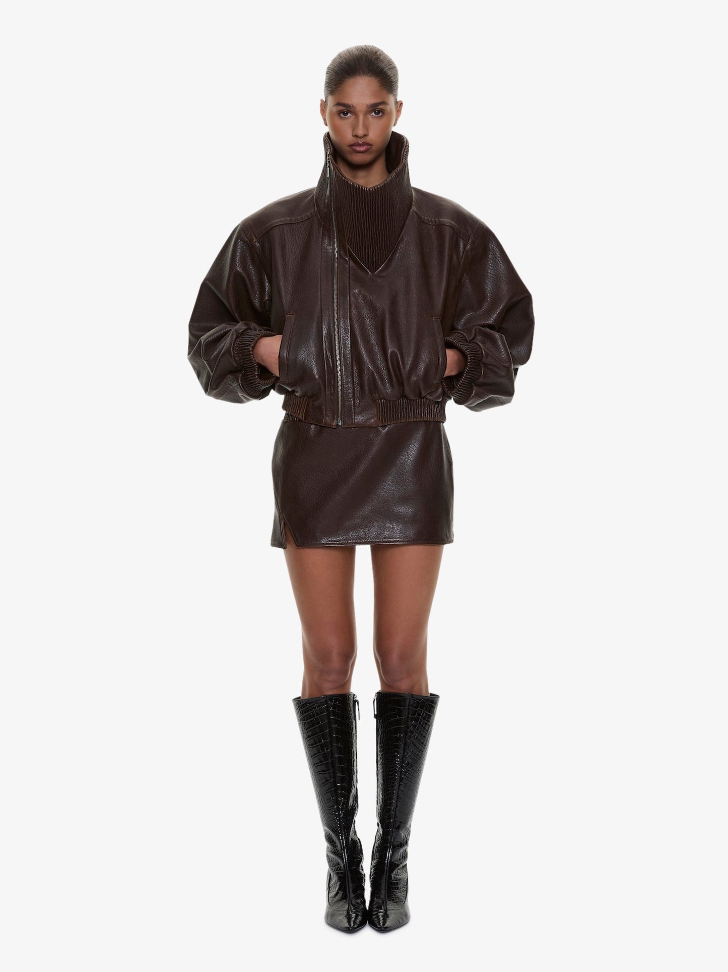 CHRISTOPHER ESBER Alfie Leather Mini Skirt (Brown)