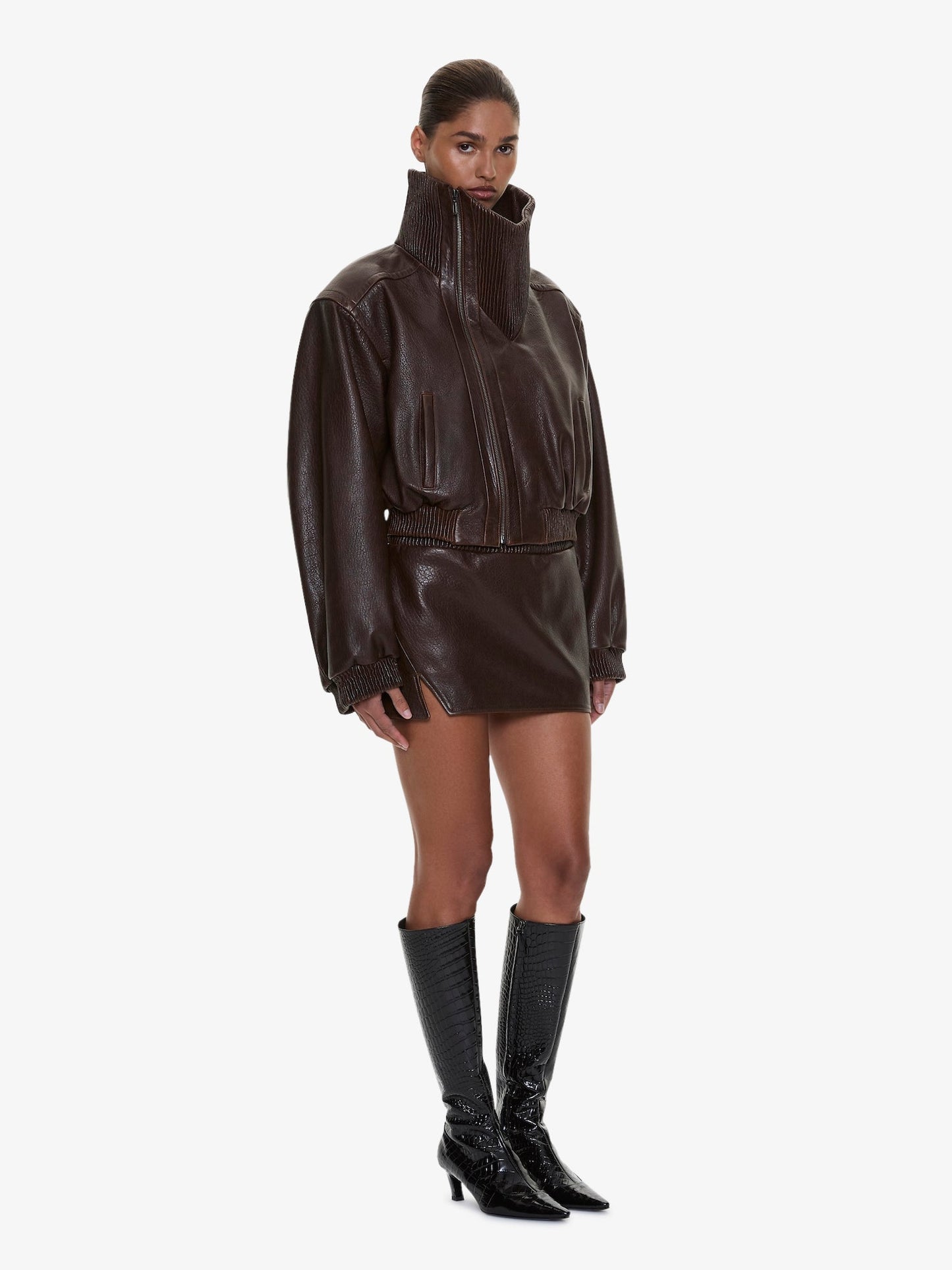 CHRISTOPHER ESBER Alfie Leather Mini Skirt (Brown)