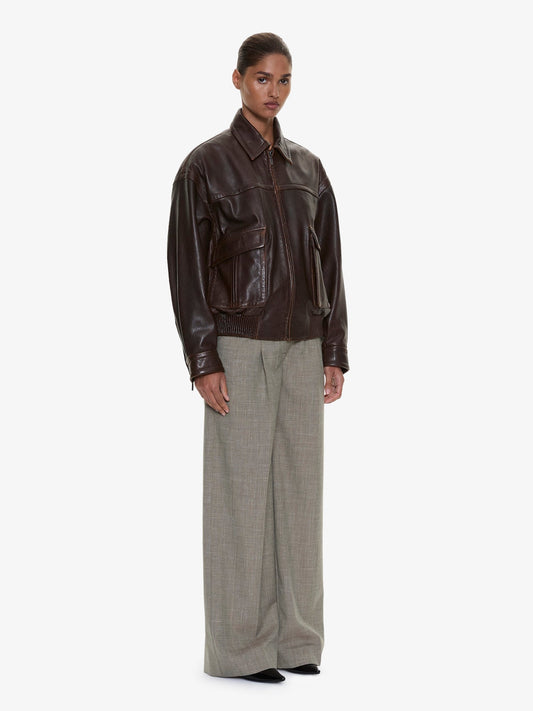 CHRISTOPHER ESBER Tropical Wool Leather Waisted Trouser (Kombu)