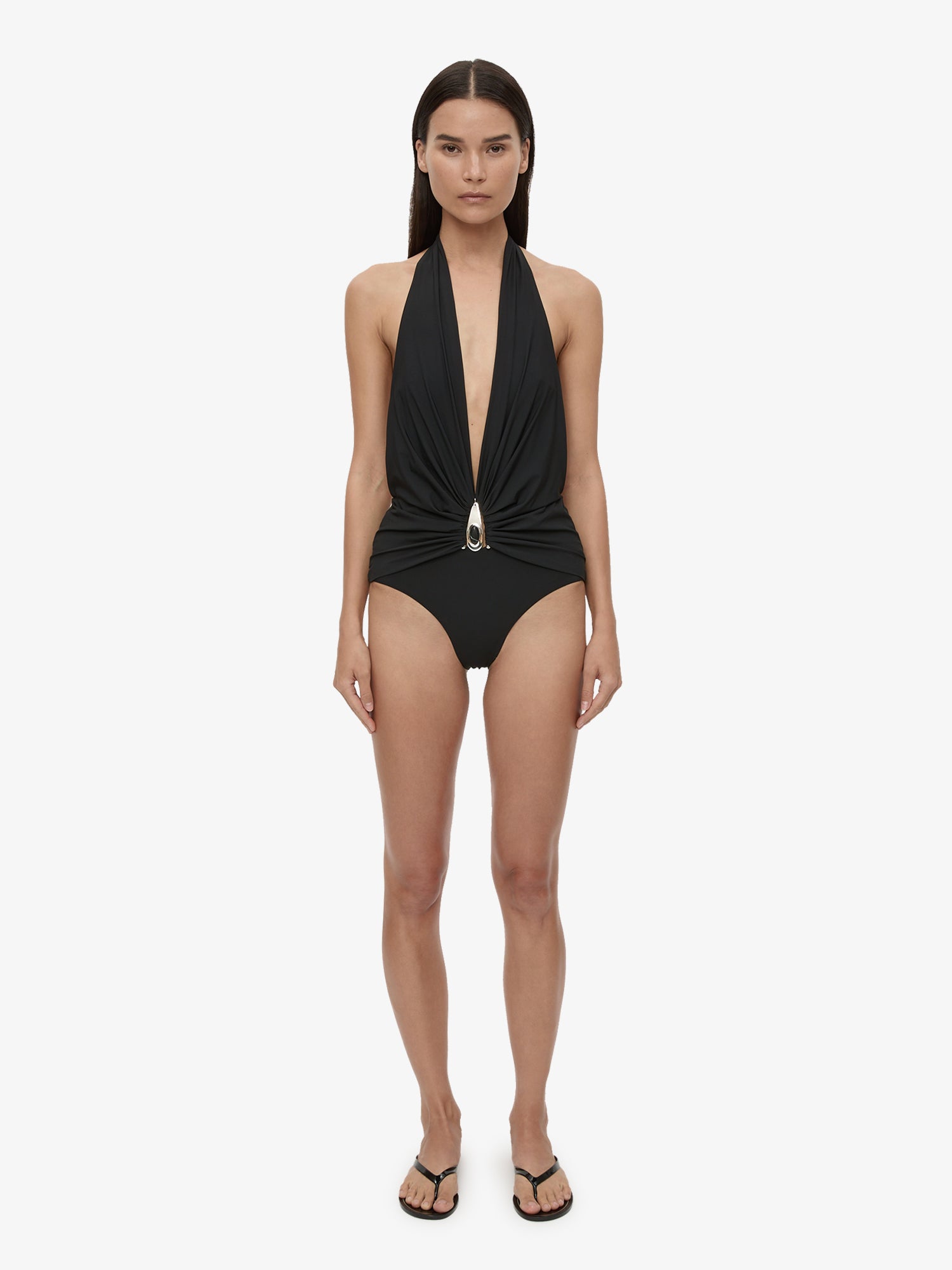 Image of Swimwear. Product name - Crystal Pendant Ruched One Piece in Black colour by brand - CHRISTOPHER ESBER