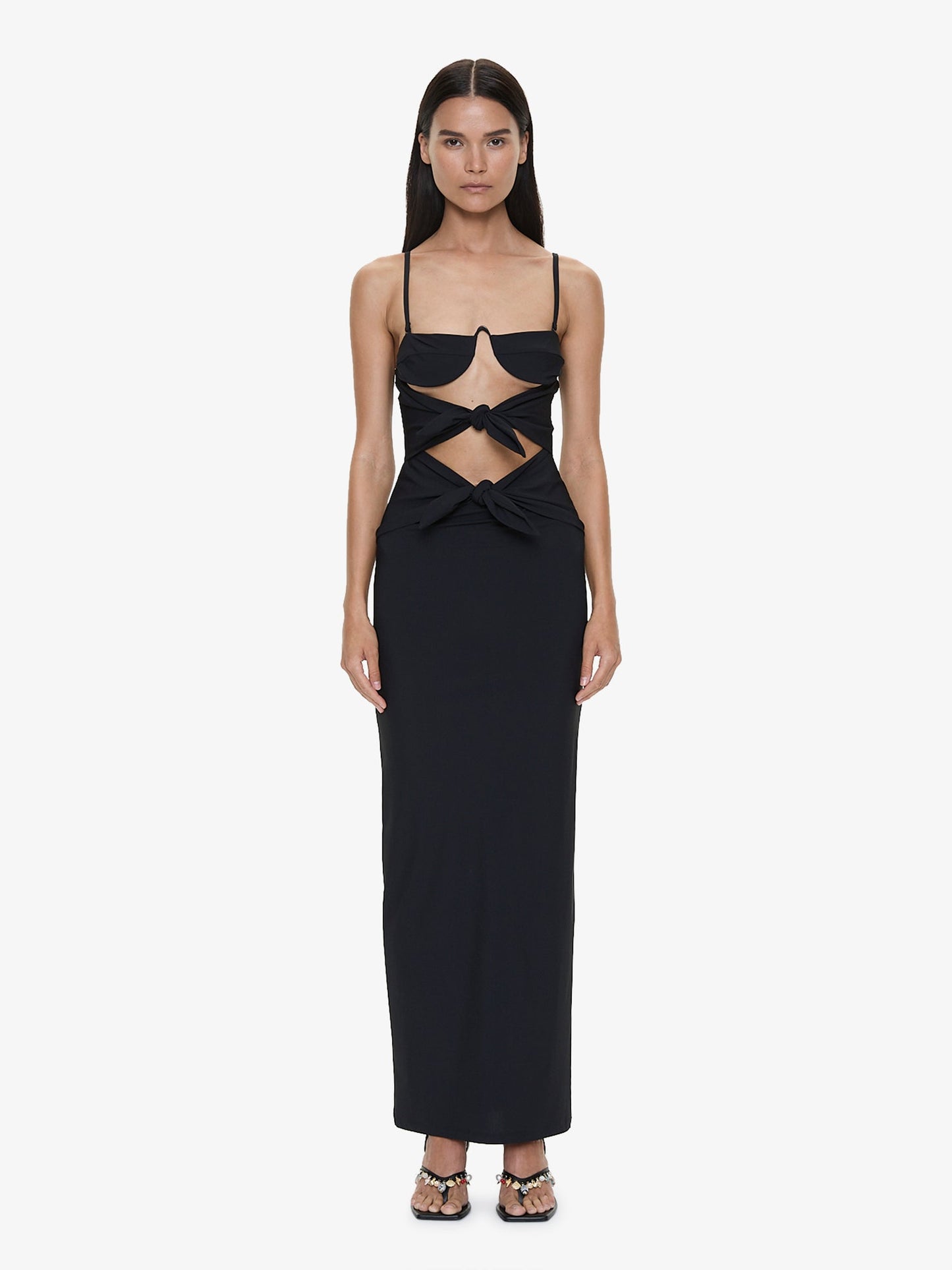 Image of Dresses. Product name - Porto Tie Lycra Dress in Black colour by brand - CHRISTOPHER ESBER