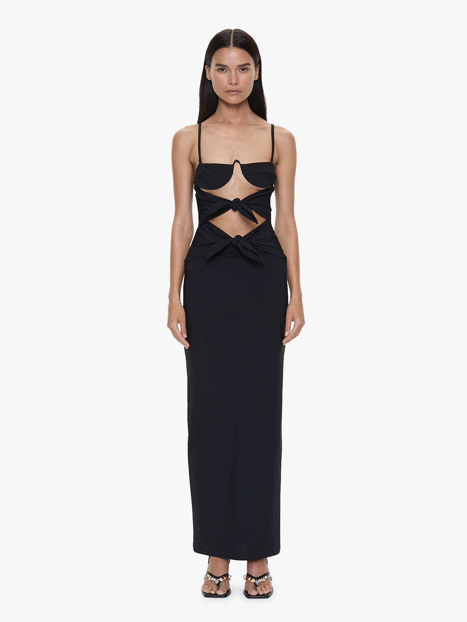 Image of Dresses. Product name - Porto Tie Lycra Dress in Black colour by brand - CHRISTOPHER ESBER