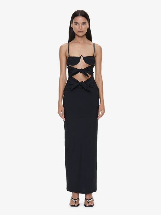Image of Dresses. Product name - Porto Tie Lycra Dress in Black colour by brand - CHRISTOPHER ESBER